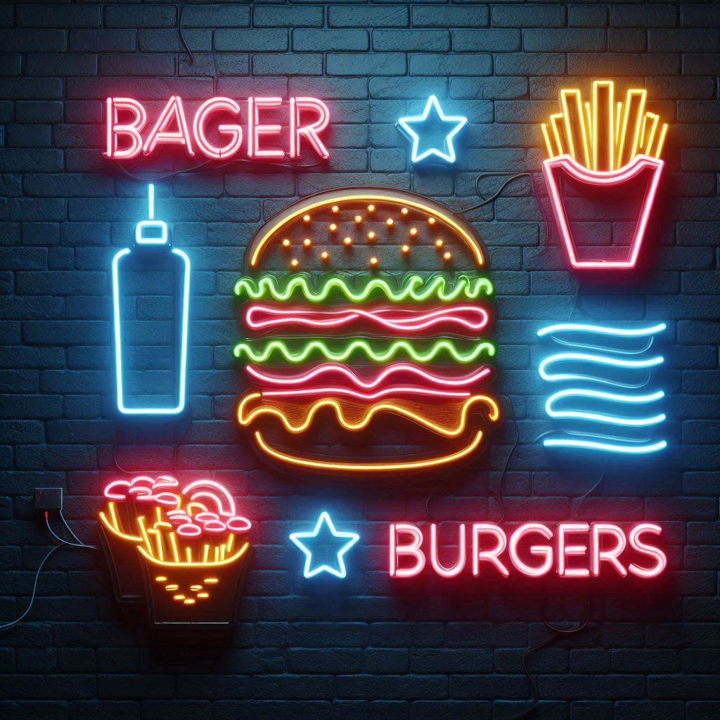 neon burguer and fries United Kingdom